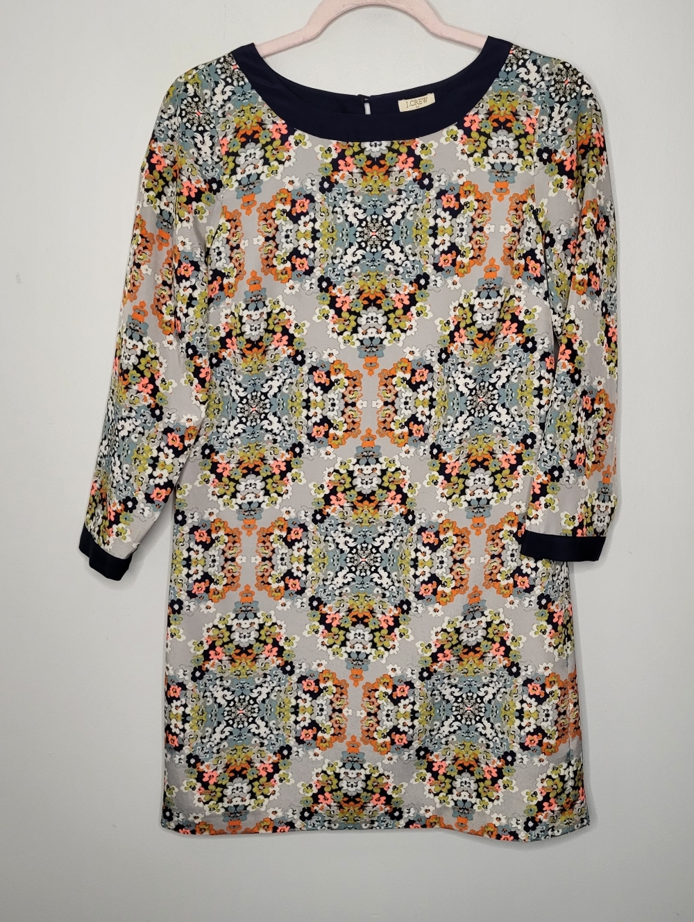 J.Crew Dress Size 0 Misty Fog Floral 3/4 Sleeve Casual Silky Multicolor